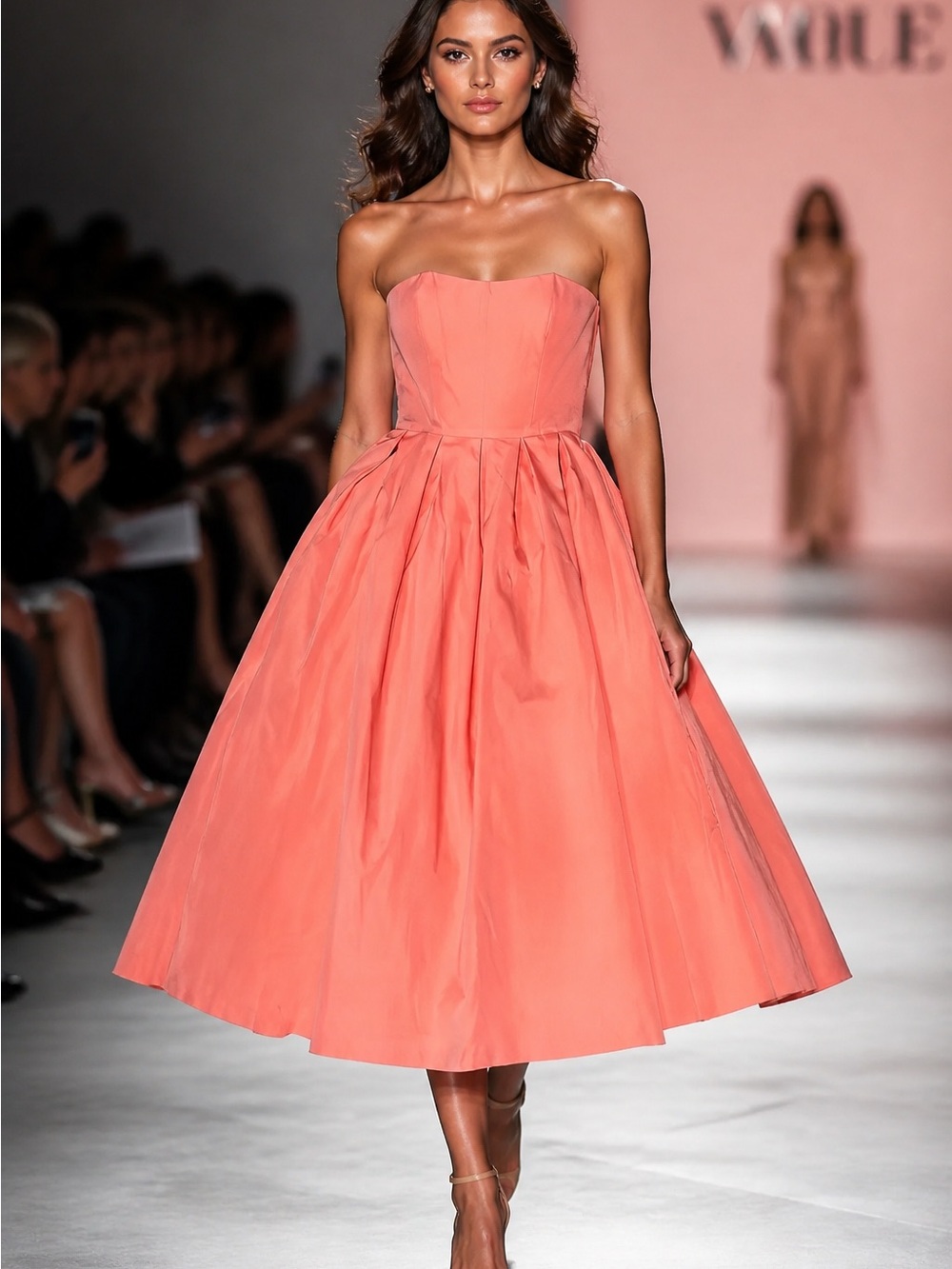 Strapless Coral Tea-Length Prom & Party Dress